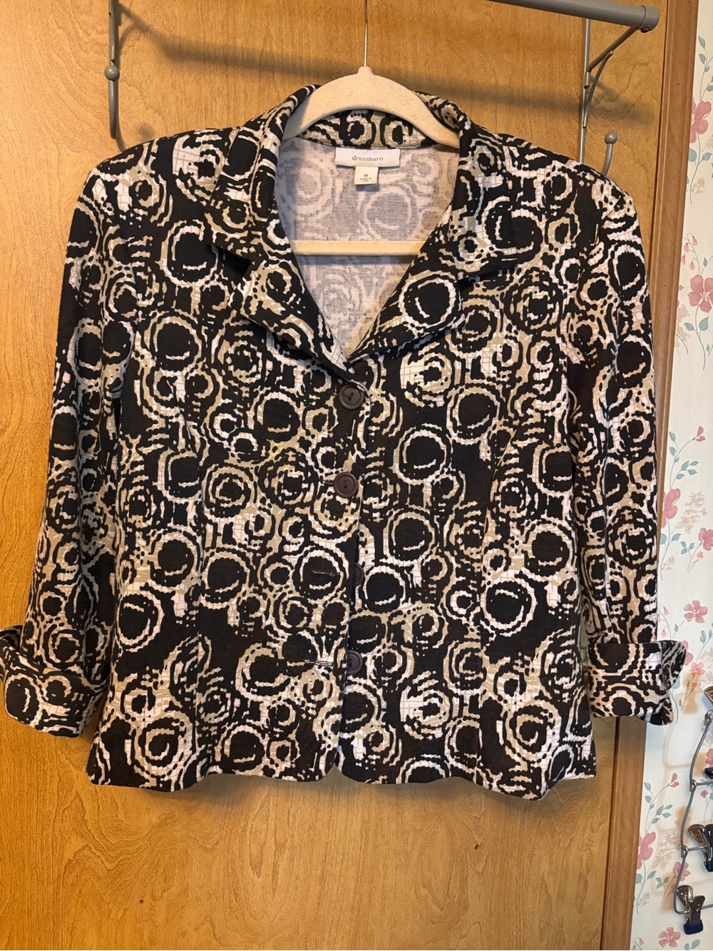 Dress Barn Black and White Circular Pattern Button-Down Shirt Jacket
